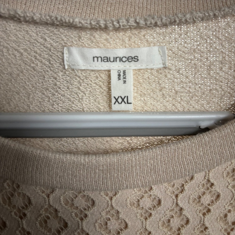 Maurices Tan Floral Lace Front French Terry Sweatshirt XXL Womens Boho Top - Picture 2 of 4